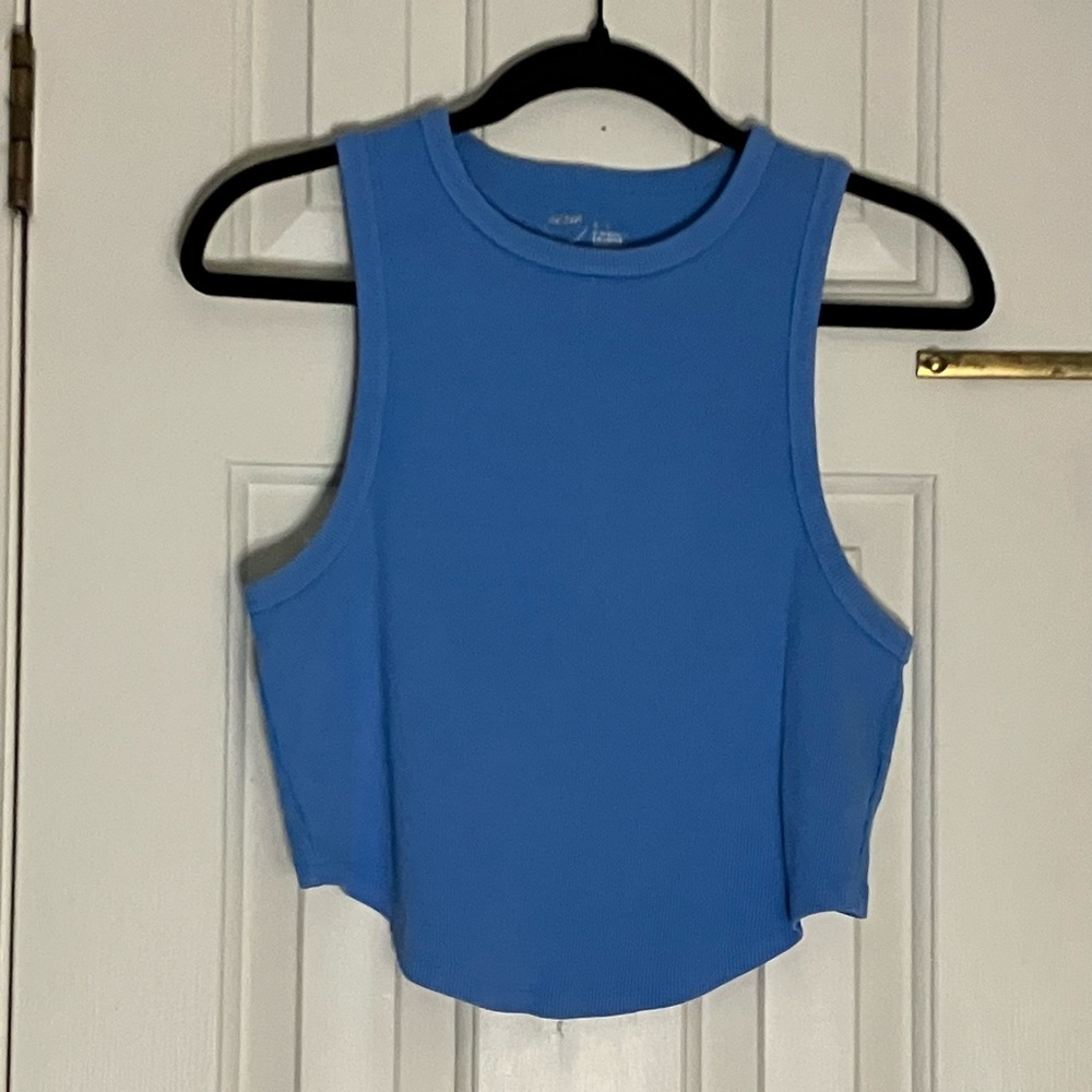 Aerie XL High Neck Cropped Tank Top with Front Curved Bottom Lt Blue